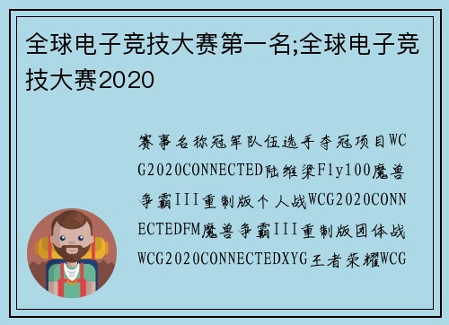 全球电子竞技大赛第一名;全球电子竞技大赛2020